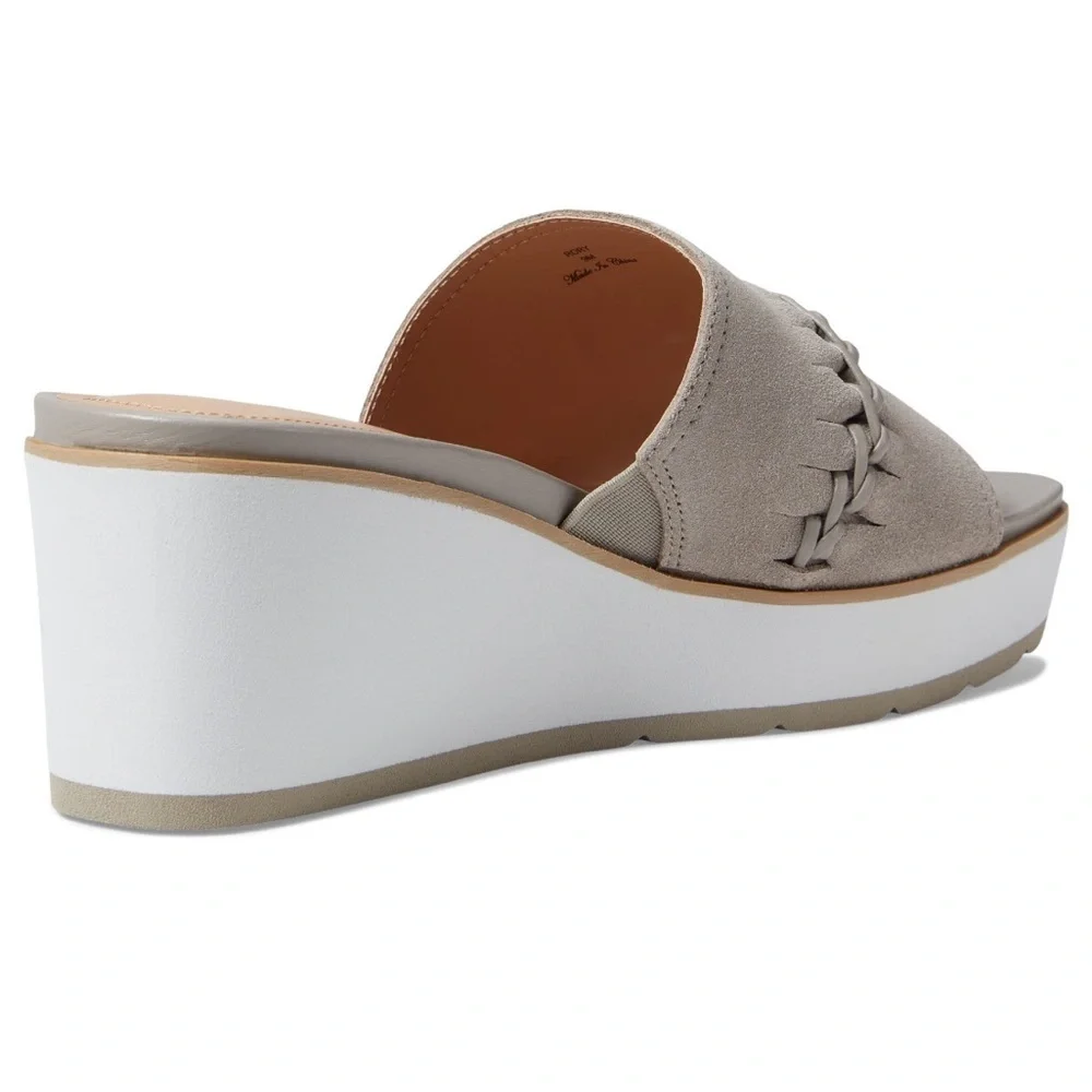 NYDJ Peony Grey Suede Whipstitch Platform Wedge Sandals Slide Womens‎ 9M